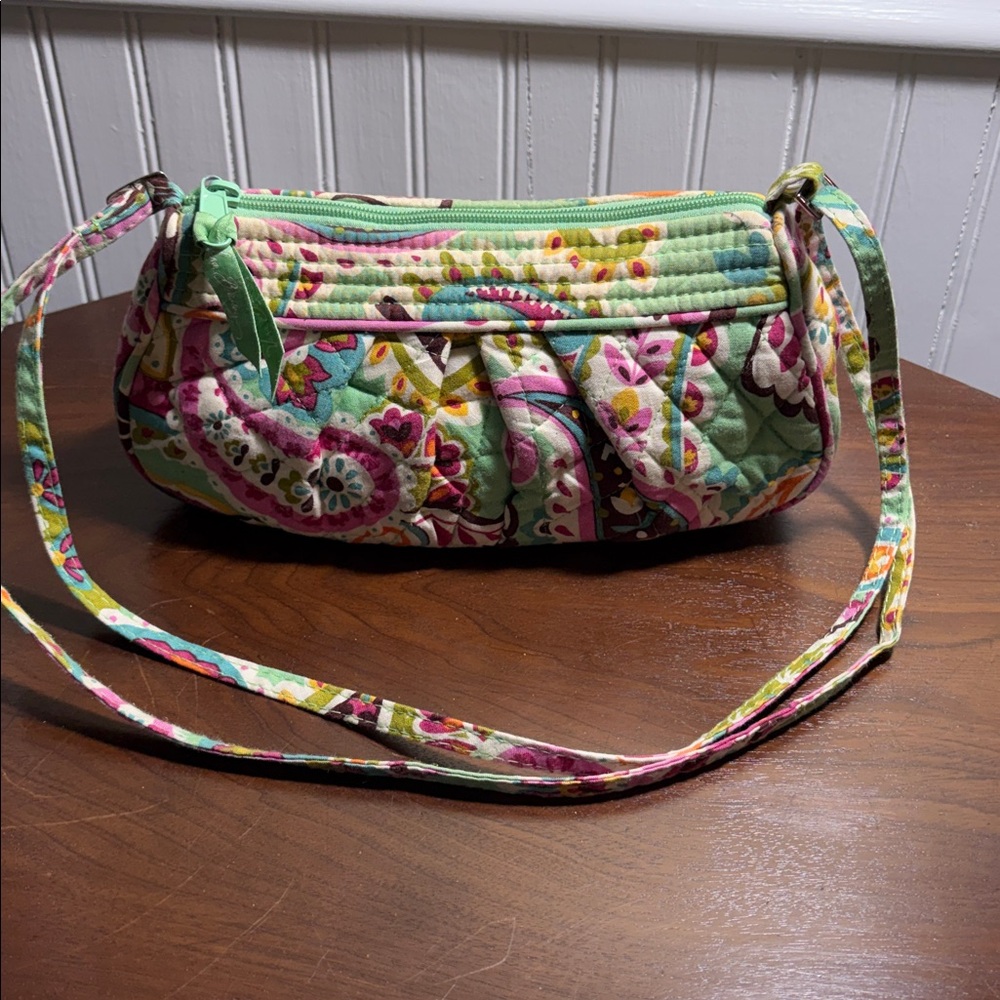 Vera Bradley Frannie Crossbody Bag Green Pink Tutti Frutti Preowned